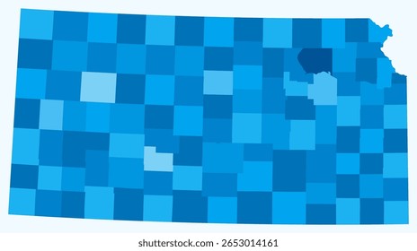 Map of Kansas with counties. Just a simple state border map with county division. Light blue color palette. Plain State of Kansas shape with administrative division. Vector illustration.