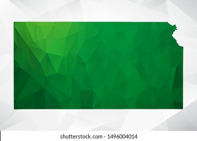 Map of Kansas - Green Geometric Rumpled Triangular , Polygonal Design For Your . Vector illustration eps 10.