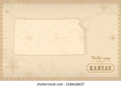 Map of Kansas in the old style, brown graphics in retro fantasy style