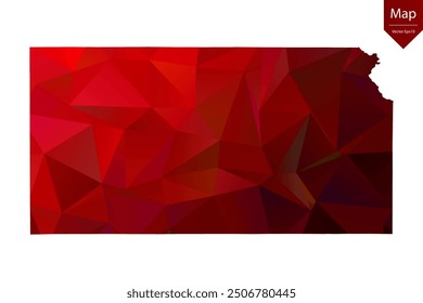Mapa de Kansas - Rojo Geométrico Rumpled Triangular, Diseño Poligonal. Ilustración vectorial eps 10.