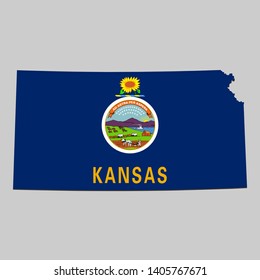 Map of Kansas is a state USA with flag. Vector Illustration