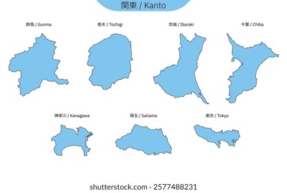 Map of Kanto region (line drawing), Vector Illustration