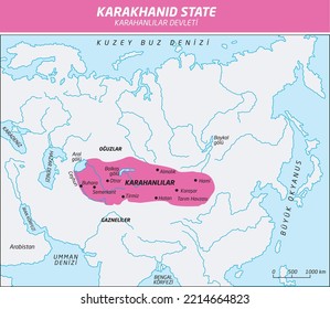 The map of Kara-Khanid Khanate (Karahanlilar) as of 1006 AD when it reached its greatest extent