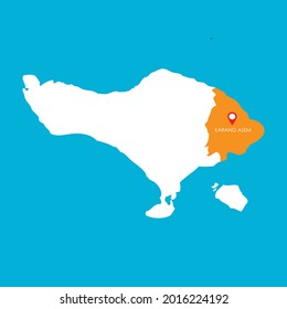 Mapa de la regencia de Karang Asem en Bali, Indonesia con ubicación de icono