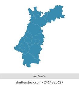 map of Karlsruhe is a region in Baden-Württemberg state of Germany with borders municipalities