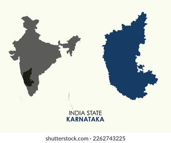 Map of Karnataka , Map of Karnataka with India, Map of Karnataka state of  India Vector Illustration, map of Karnataka with solid color, India.