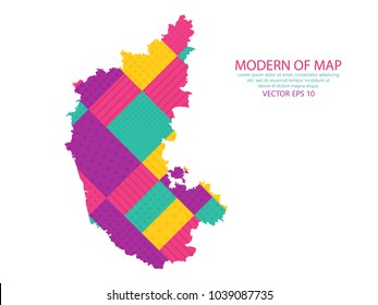 Map of Karnataka - Modern Geometric dots and lines background, colorful carving art - blue, yellow and purple. Vector illustration eps 10.