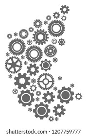 Map of Karnataka State created with gray cog symbols. Vector abstract collage of map of Karnataka State with technical symbols. Engineering flat design for factory illustrations.