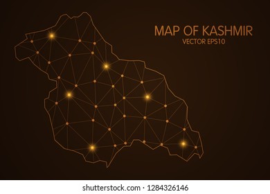 Map of Kashmir - Abstract mash line and point scales on dark background. 3D mesh polygonal network connections.Vector illustration eps 10. 