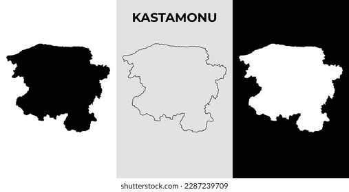Mapa de Kastamonu, región de Turquía, silueta de silueta de eslabón ilustrada, dibujo de garabatos Mapa de la ciudad de Kastamonu