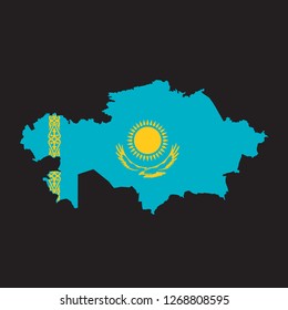 Map of Kazachstan with an official flag. Illustration on black background