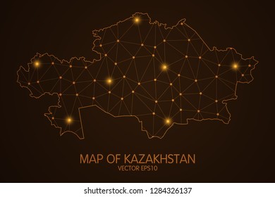 Map of Kazakhstan - Abstract mash line and point scales on dark background. 3D mesh polygonal network connections.Vector illustration eps 10. 