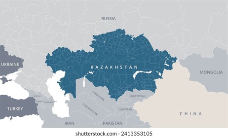 Map of Kazakhstan and Central Asia with regions