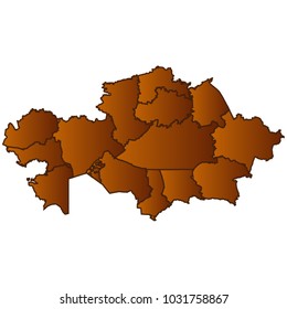 Map of Kazakhstan- Map of the city and each border separately. Brown Gold eps Vector Illustration 10