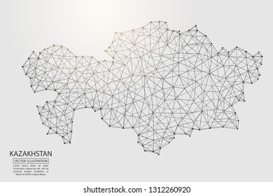 A map of Kazakhstan consisting of 3D triangles, lines, points, and connections. Vector illustration of the EPS 10.
