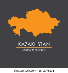 Karte von Kasachstan mit Koordinaten einzeln auf dunkelgrauem Hintergrund