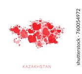 map of kazakhstan filled with hearts mosaic of different sizes and degrees of transparency