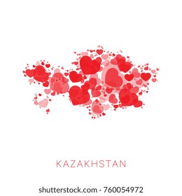 map of kazakhstan filled with hearts mosaic of different sizes and degrees of transparency