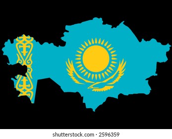 map of kazakhstan and kazakhstanian flag illustration svg