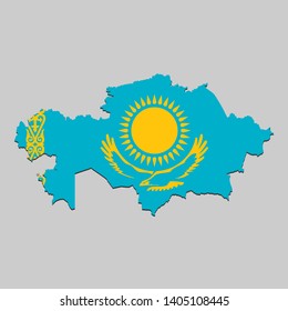 Map of Kazakhstan with national flag. Vector Illustration