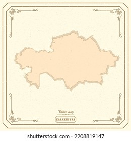 Map of Kazakhstan in the old style, brown graphics in retro fantasy style