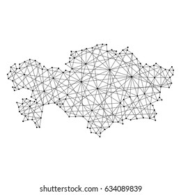 Map of Kazakhstan from polygonal black lines and dots of vector illustration