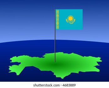 Karte Kasachstans und ihre Flagge auf Polgrafik