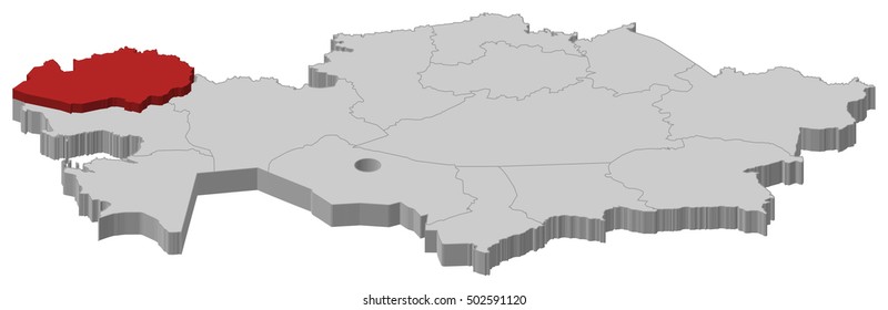 Map - Kazakhstan, West Kazakhstan - 3D-Illustration
