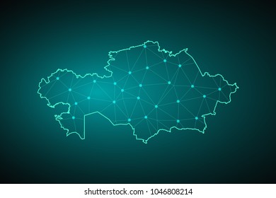 Map of Kazakhstan. Wire frame 3D mesh polygonal network line, design sphere, dot and structure. communications map of Kazakhstan. Vector Illustration EPS10.