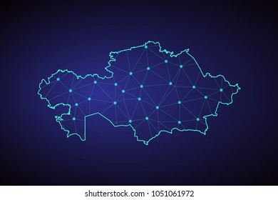 Map of Kazakhstan. Wire frame 3D mesh polygonal network line, design sphere, dot and structure. communications map of Kazakhstan. Vector Illustration EPS10.