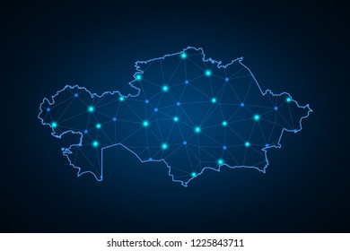 Map of Kazakhstan. Wire frame 3D mesh polygonal network line, design sphere, dot and structure. communications map of Kazakhstan. Vector Illustration EPS10.