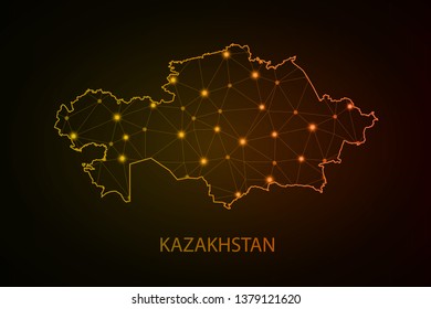 Map of Kazakhstan. Wire frame 3D mesh polygonal network line, design sphere, dot and structure. communications map of Kazakhstan. Vector Illustration EPS10. - Vector - Vector