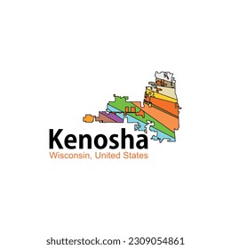 Map Of Kenosha Wisconsin City Colorful Geometric Design