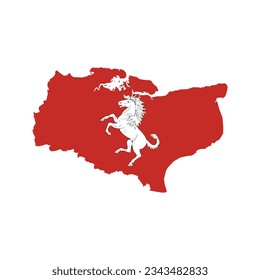 El mapa del condado de Kent con su bandera aislada en fondo blanco. Ilustración del vector