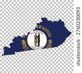 Map of Kentucky featuring its official state flag design, isolated on transparent background for geography and infographic use.