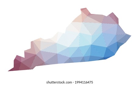 Map of Kentucky. Low poly illustration of the US state. Geometric design with stripes. Technology, internet, network concept. Vector illustration.