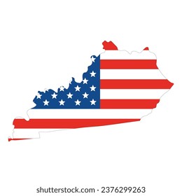 Map of Kentucky with USA flag. USA map