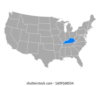 Map of Kentucky in USA on white