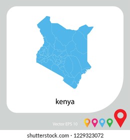 Map of kenya abstract corlor blue on white background.frame.vecter illustration eps 10.