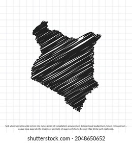 Map of Kenya freehand drawing on a sheet of exercise book. Vector illustration.