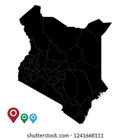 Map of Kenya, High Detailed Map of Kenya isolated on white background.Vector illustration eps 10