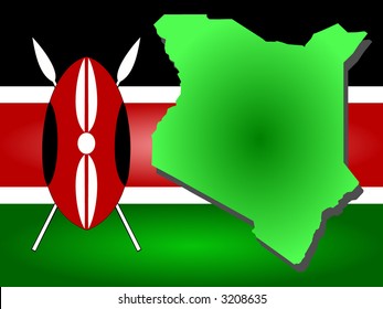 map of Kenya and Kenyan flag illustration