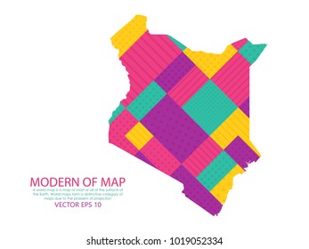 Map of Kenya - Modern Geometric dots and lines background, colorful carving art - blue, yellow and violet. Vector illustration eps 10.