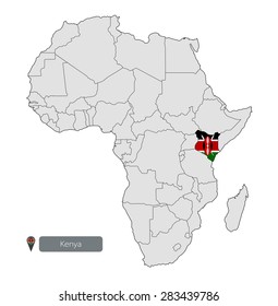 Map of Kenya with an official flag. Location on the continent of Africa