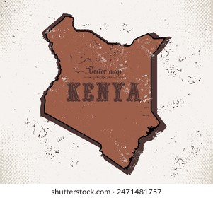 Map of Kenya in the old style, brown graphics in retro western style.