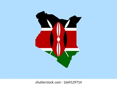 Map of Kenya on a blue background, Flag of Kenya on it.