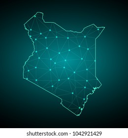 Map of Kenya. Wire frame 3D mesh polygonal network line, design sphere, dot and structure. communications map of Kenya. Vector Illustration EPS10.