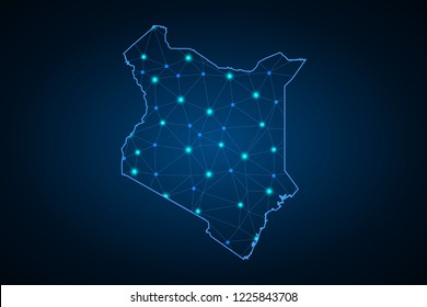 Map of Kenya. Wire frame 3D mesh polygonal network line, design sphere, dot and structure. communications map of Kenya. Vector Illustration EPS10.