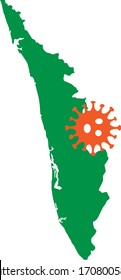 Map of Kerala a southern India State with Coronvirus icon COVID-19. Also useful for flu season