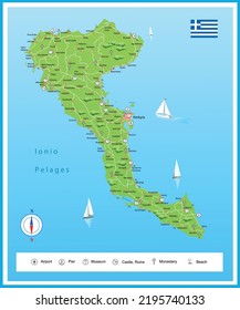 Map of Kerkyra (Corfu) island in Greece. Vector illustration